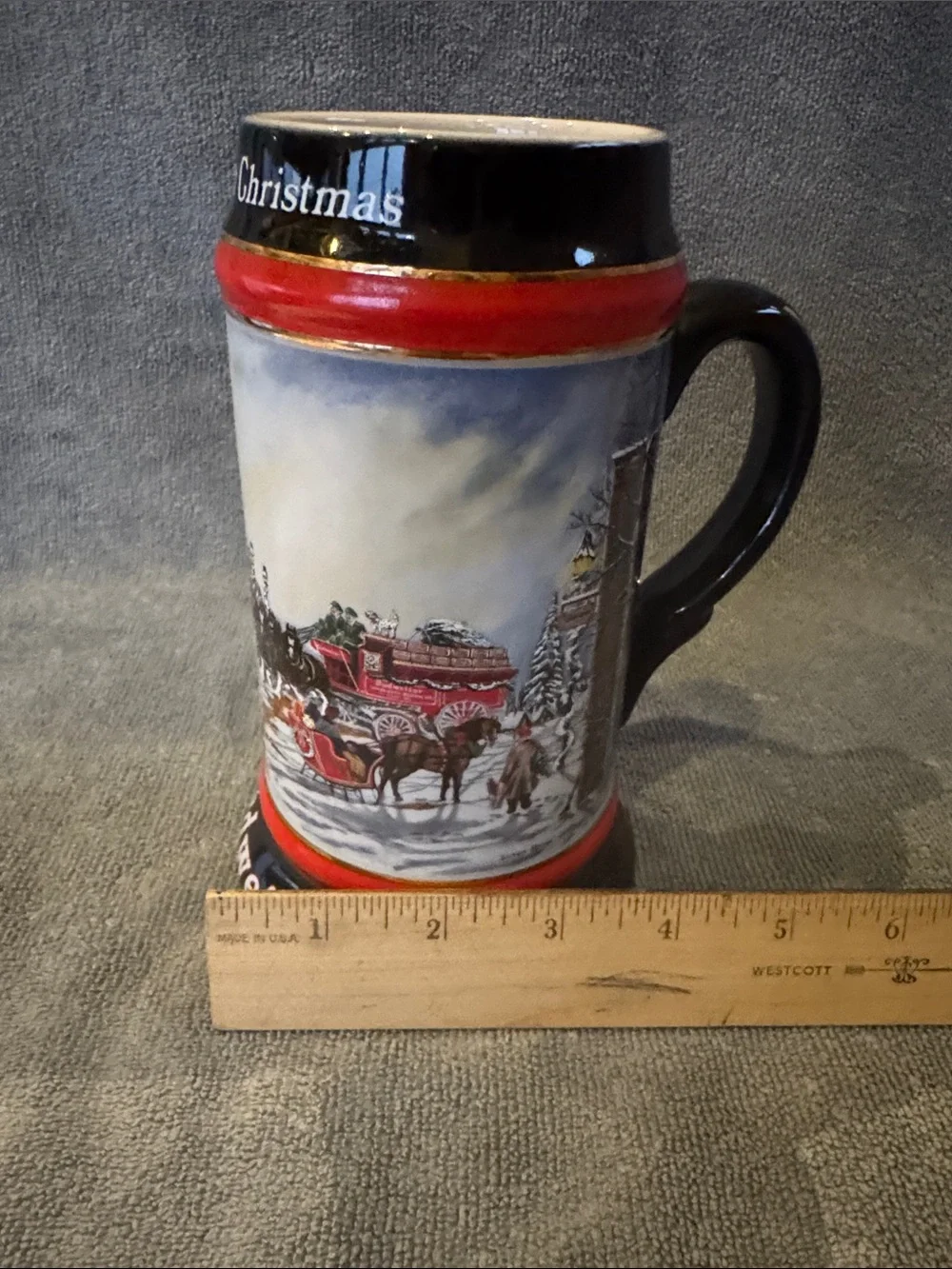 1992 Double Walled Insulated Budweiser “A Perfect Christmas” Clydesdale Stein